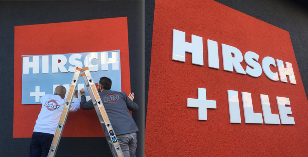 Beklebung der Profilbuchstaben für Hirsch + Ille in Mannheim